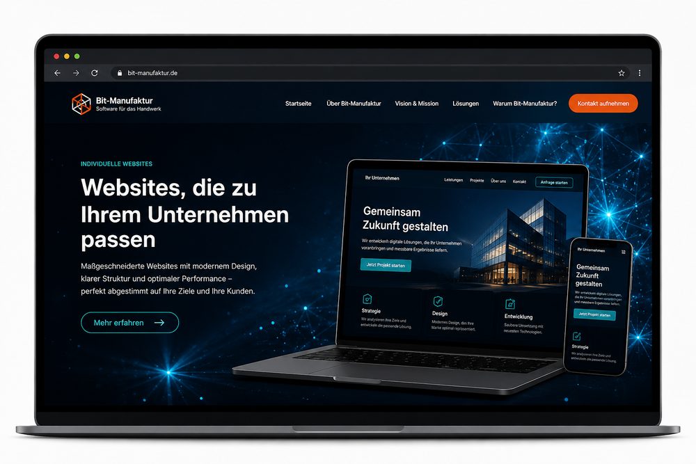 Beispiel einer individuell entwickelten Website auf Laptop und Smartphone